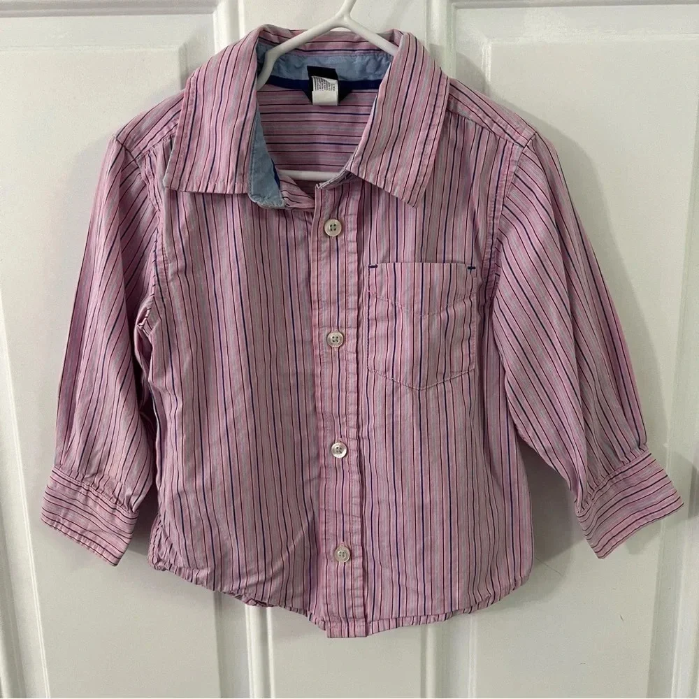 Baby Gap toddler boys 2 years 2T pink blue stripe dress shirt